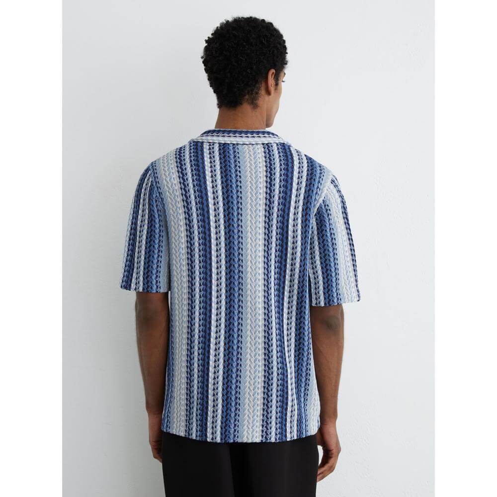 REISS Fleet Stripe-Knit Cuban-Collar Shirt